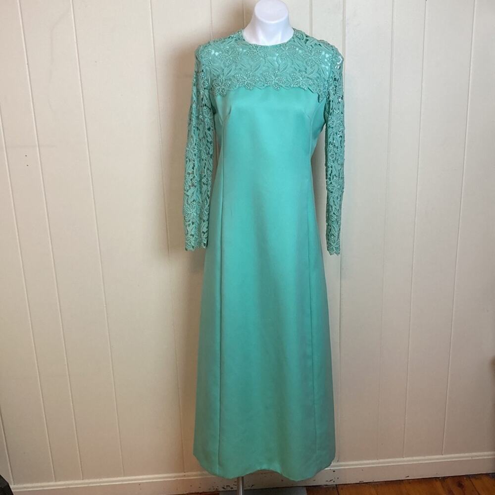 Vintage 70s Floral Lace Elegant Disco Party Gown Medium Handmade Unique OOAK